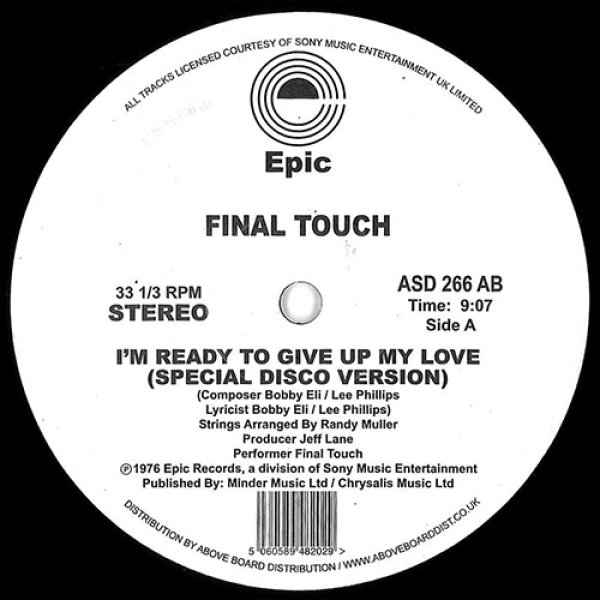 画像1: FINAL TOUCH - I'M READY TO GIVE UP MY LOVE (SPECIAL DISCO VERSION)【12inch】1976年ディスコ・ヒット！グッド・フィリー・ダンサー！ (1)