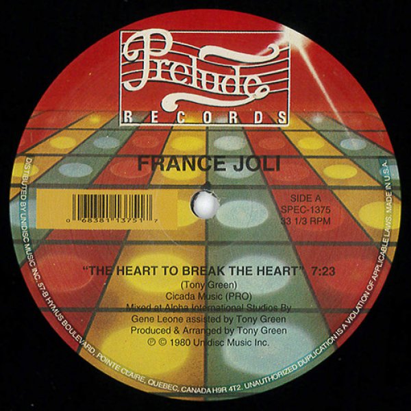画像1: FRANCE JOLI - THE HEART TO BREAK THE HEART / FEEL LIKE DANCING【12"INCH】ディスコ名門「PRELUDE (UNIDISC)」から人気12インチが限定入荷！！ (1)