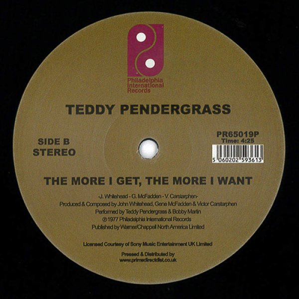 画像2: TEDDY PENDERGRASS - YOU CAN'T HIDE FROM YOURSELF / MORE I GET, THE MORE I WANT (全2曲)【限定12"INCH・RECORD STORE DAY 2019 UK 限定盤】12インチとしては初のオフィシャル再発！！ (2)