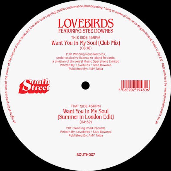 画像1: LOVEBIRDS FEAT. STEE DOWNES - WANT YOU IN MY SOUL【12"INCH】2011年のボーカル・ハウス名曲がオリジナル12インチ未収の別バージョンを収録して遂に再発！ (1)