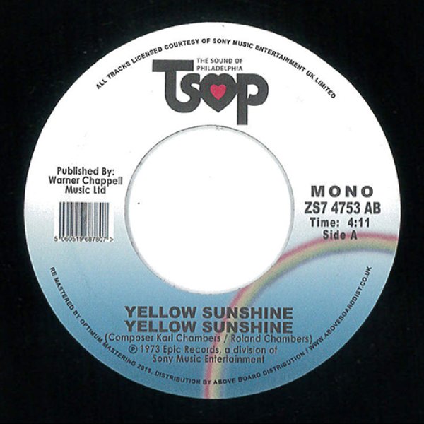 画像1: YELLOW SUNSHINE - YELLOW SUNSHINE / DON'T TELL ME LATER GIRL【7"INCH】「PHILADELPHIA INTERNATIONAL」グループ・レーベル「TSOP」よりフィリー・レアグルーヴ・ファンク・バンドのレア名曲が再リイシュー！ (1)