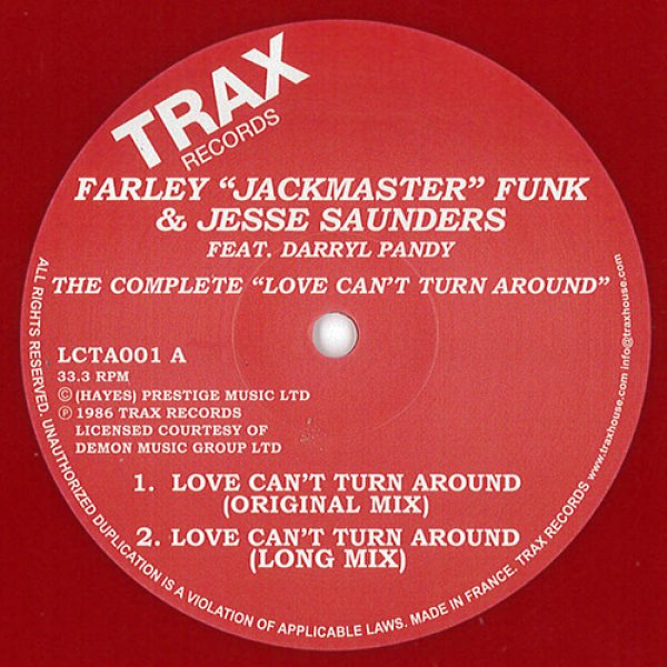 画像1: FARLEY JACKMASTER FUNK & JESSE SAUNDERS FEAT. DARRYL PANDY - THE COMPLETE "LOVE CAN'T TURN AROUND" (RED VINYL REPRESS)【限定12"INCH】ハウスミュージックの歴史的名曲がレッド・カラーヴァイナルで限定リリース！ (1)