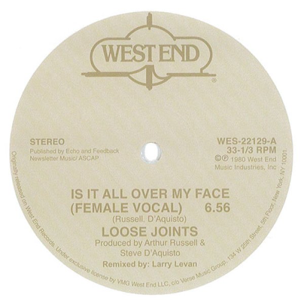 画像1: LOOSE JOINTS - IS IT ALL OVER MY FACE? (WHITE VINYL REPRESS) 【12"INCH】 ラリー・レヴァンがミックスを手掛けるN.Yディスコ/ガラージ/ロフト古典！限定ホワイト・ヴァイナルで再発！！ (1)