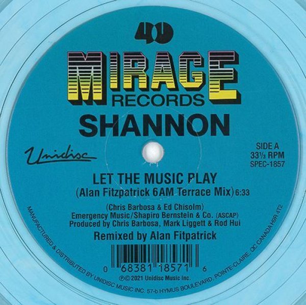 画像2: SHANNON - LET THE MUSIC PLAY (ALAN FITZPATRICK REMIX) 【限定12"INCH】 ディスコ史に残る1983年の大名曲がニュー・リミックス＆オリジナルを収録して、ディスコ名門レーベル「UNIDISC」40周年記念盤としてリリース！！ (2)