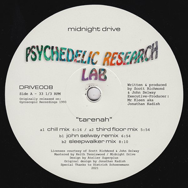 画像1: PSYCHEDELIC RESEARCH LAB - TARENAH 【12"INCH】 1993年リリースのアンビエント/テクノ名曲が遂に再発！ 亡きJOSE PADILLAがプレイしていた事でも知られるアノCHILL MIXも収録した大推薦の一枚！！ (1)