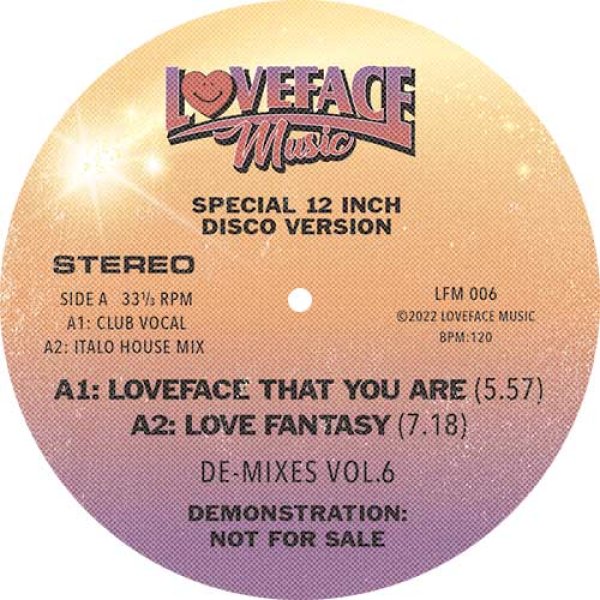 画像1: LOVEFACE - DE MIXES VOL 6 【12"INCH】 詳細不明の人気シリーズ第6弾！ 鮮やかで煌びやかな80'S風エレクトリック・ディスコ〜クラシック・ハウス路線のエディットを収録！ (1)