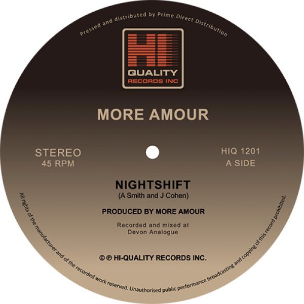 画像1: MORE AMOUR - NIGHTSHIFT / DON'T LOOK DOWN 【12"INCH】 ベース・ラインを効かせ鮮やかなシンセが宙を舞っていく、抜群のモダン・ブギーに仕上がった、ARTWORKとJON SOLO二人からなる新ユニットがデビュー・シングルをリリース！  (1)