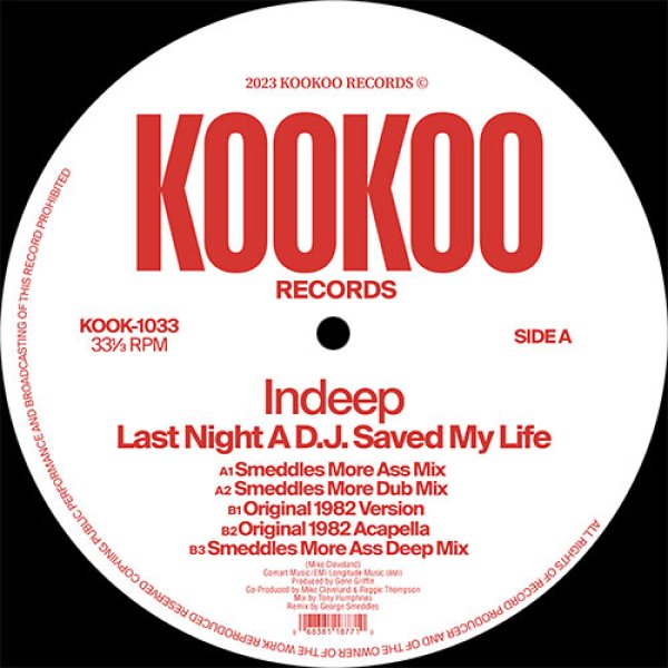 画像1: INDEEP - LAST NIGHT A DJ SAVED MY LIFE - REMIXES 【12"INCH】 1982年ニューヨーク産の大名曲が、ニュー・リミックスを搭載して正規ライセンス再発！ (1)